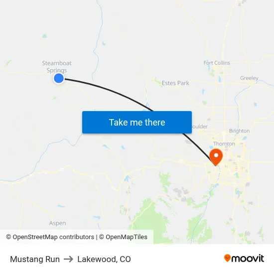 Mustang Run to Lakewood, CO map
