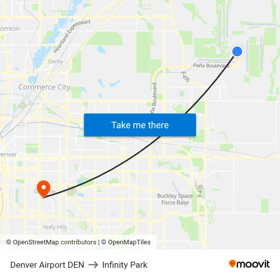 Denver Airport DEN to Infinity Park map