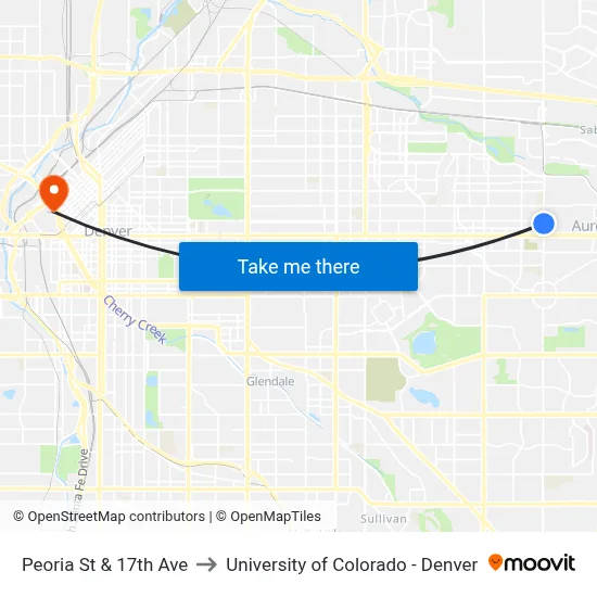 Peoria St & 17th Ave to University of Colorado - Denver map