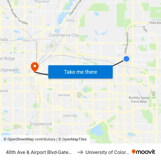 40th Ave & Airport Blvd-Gateway Park Stn Gate D to University of Colorado - Denver map