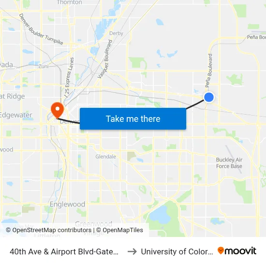 40th Ave & Airport Blvd-Gateway Park Stn Gate F to University of Colorado - Denver map