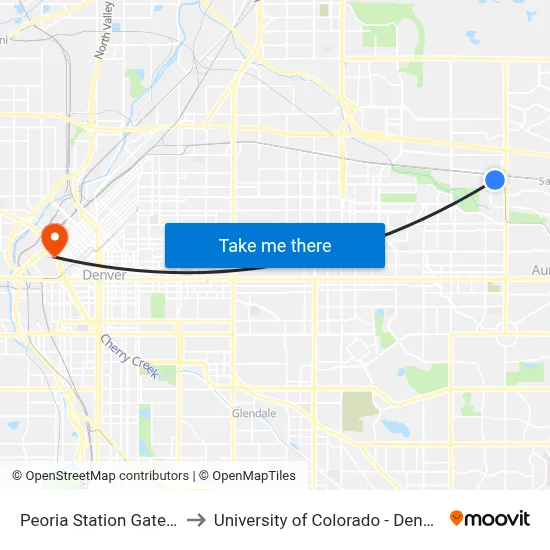 Peoria Station Gate C to University of Colorado - Denver map