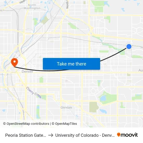 Peoria Station Gate F to University of Colorado - Denver map