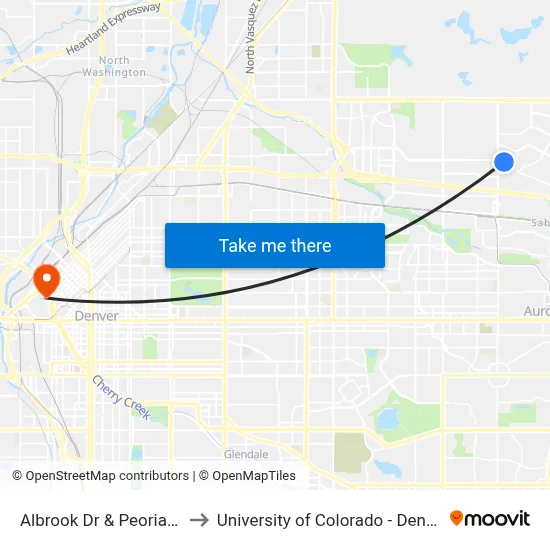 Albrook Dr & Peoria St to University of Colorado - Denver map