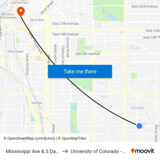 Mississippi Ave & S Dahlia St to University of Colorado - Denver map