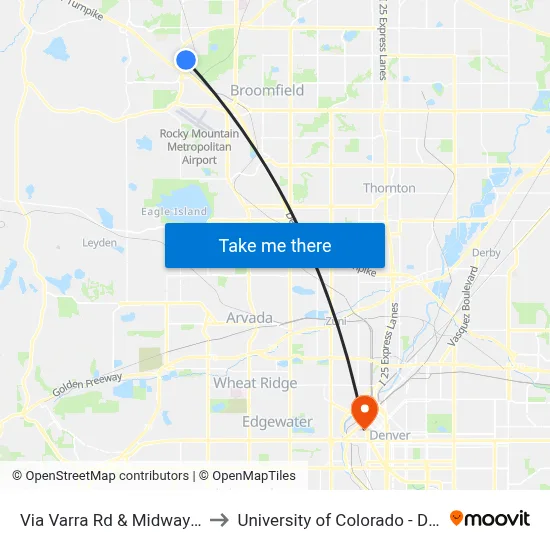 Via Varra Rd & Midway Blvd to University of Colorado - Denver map