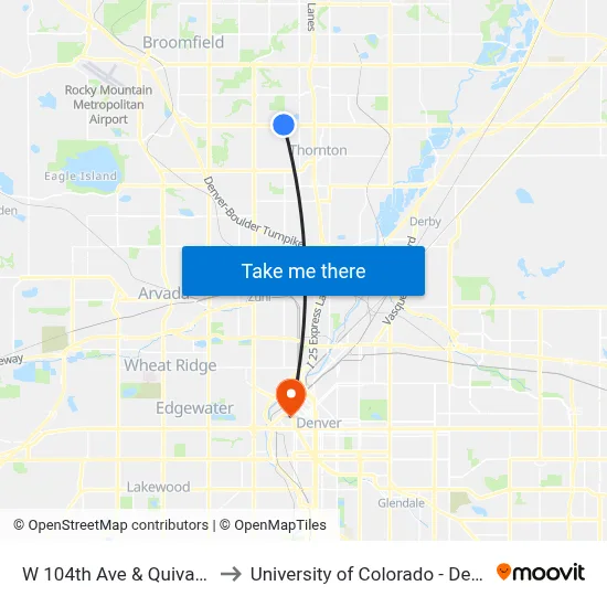W 104th Ave & Quivas St to University of Colorado - Denver map