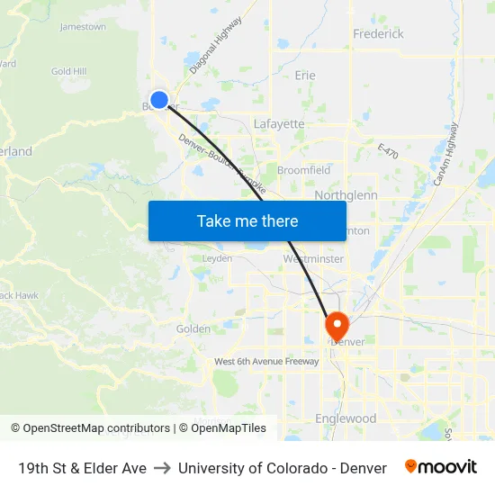 19th St & Elder Ave to University of Colorado - Denver map