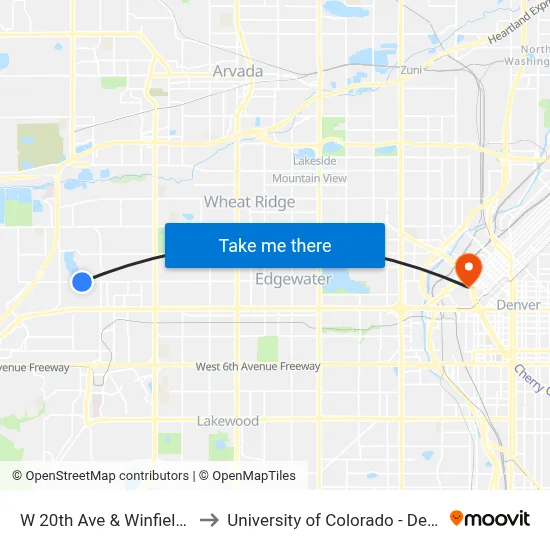 W 20th Ave & Winfield Dr to University of Colorado - Denver map