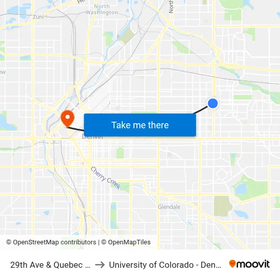 29th Ave & Quebec St to University of Colorado - Denver map