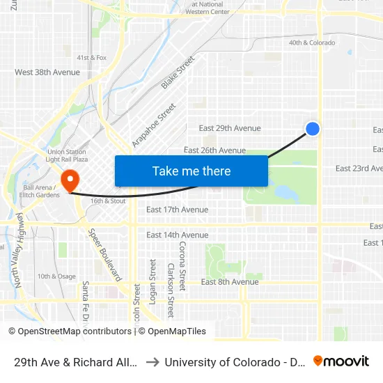 29th Ave & Richard Allen Ct to University of Colorado - Denver map