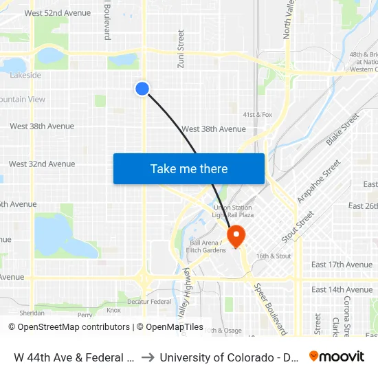 W 44th Ave & Federal Blvd to University of Colorado - Denver map