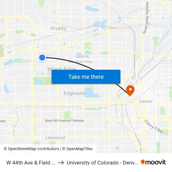 W 44th Ave & Field St to University of Colorado - Denver map