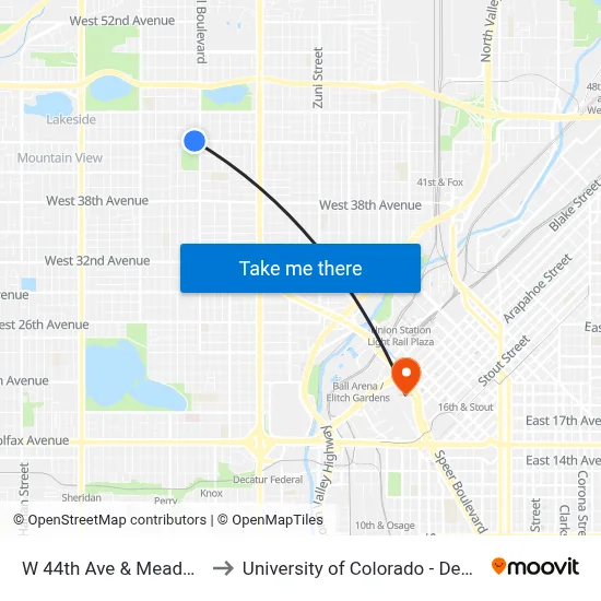 W 44th Ave & Meade St to University of Colorado - Denver map