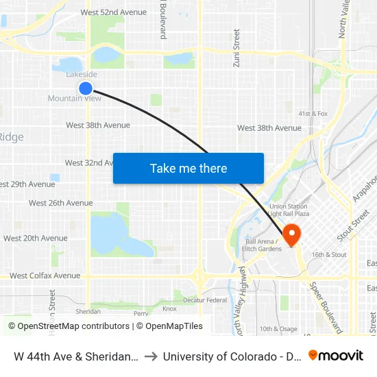 W 44th Ave & Sheridan Blvd to University of Colorado - Denver map