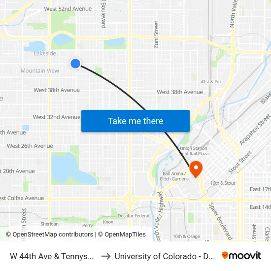 W 44th Ave & Tennyson St to University of Colorado - Denver map