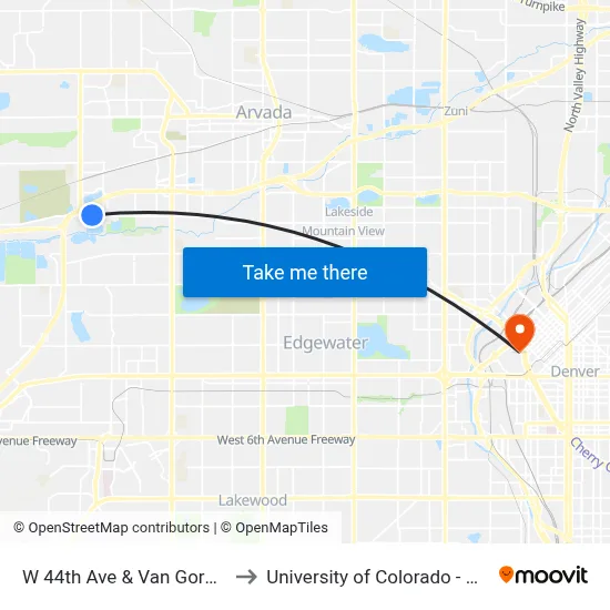 W 44th Ave & Van Gordon St to University of Colorado - Denver map