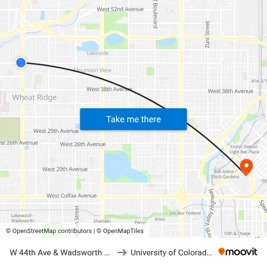 W 44th Ave & Wadsworth Blvd Farside to University of Colorado - Denver map