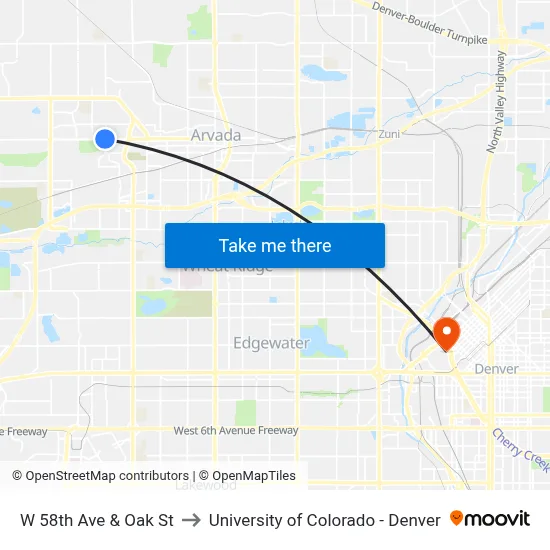 W 58th Ave & Oak St to University of Colorado - Denver map