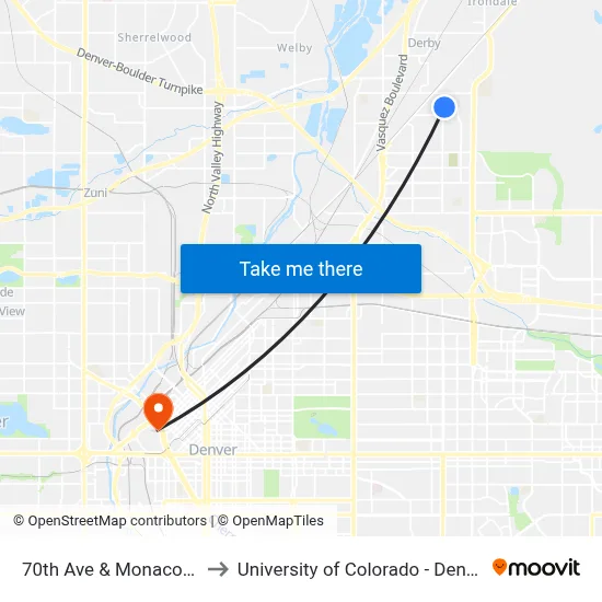 70th Ave & Monaco St to University of Colorado - Denver map