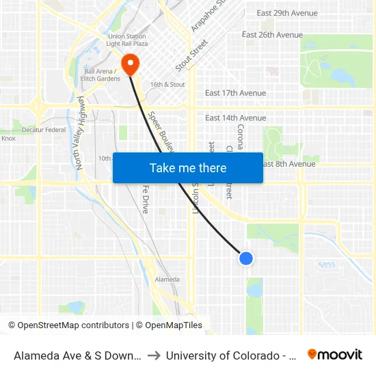 Alameda Ave & S Downing St to University of Colorado - Denver map