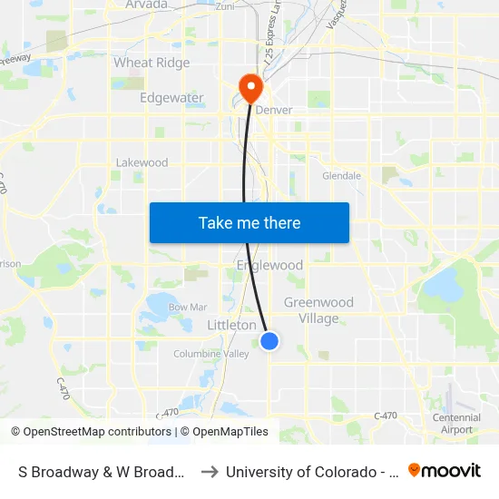 S Broadway & W Broadmoor Dr to University of Colorado - Denver map