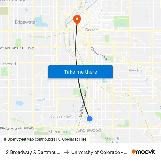 S Broadway & Dartmouth Ave to University of Colorado - Denver map