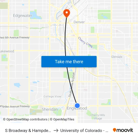 S Broadway & Hampden Ave to University of Colorado - Denver map