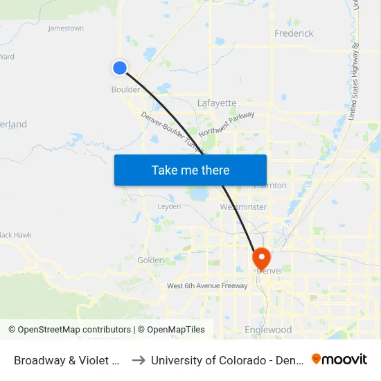 Broadway & Violet Ave to University of Colorado - Denver map