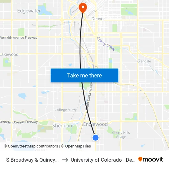 S Broadway & Quincy Ave to University of Colorado - Denver map