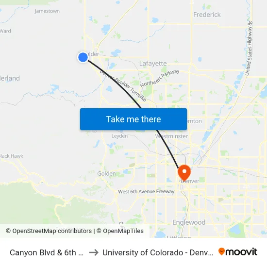 Canyon Blvd & 6th St to University of Colorado - Denver map