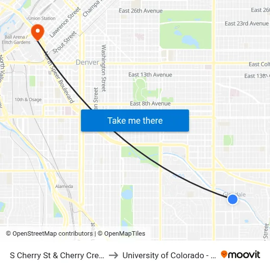 S Cherry St & Cherry Creek S Dr to University of Colorado - Denver map