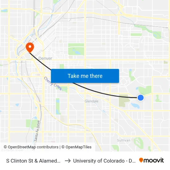 S Clinton St & Alameda Ave to University of Colorado - Denver map
