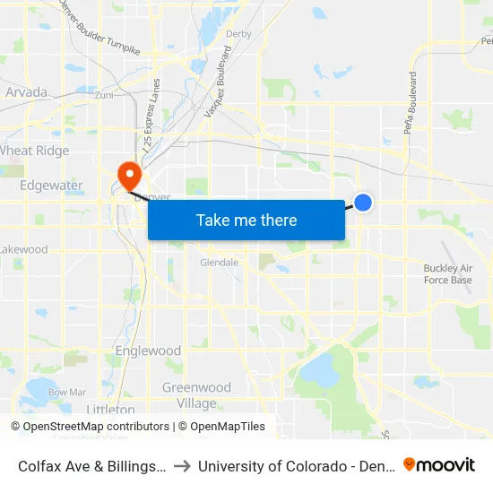 Colfax Ave & Billings St to University of Colorado - Denver map