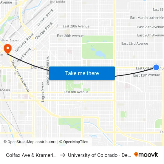 Colfax Ave & Krameria St to University of Colorado - Denver map