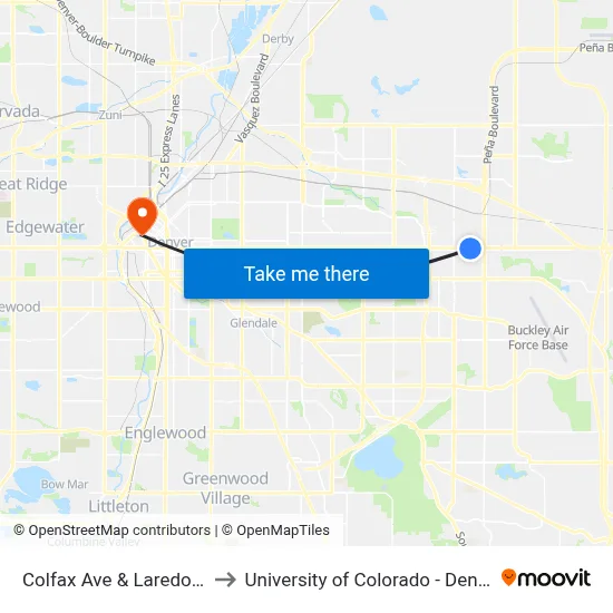Colfax Ave & Laredo St to University of Colorado - Denver map
