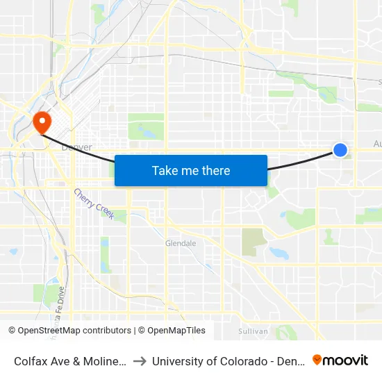Colfax Ave & Moline St to University of Colorado - Denver map