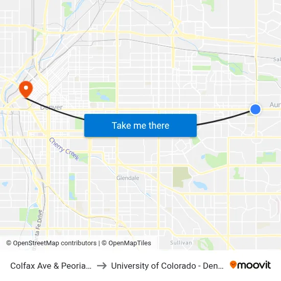 Colfax Ave & Peoria St to University of Colorado - Denver map