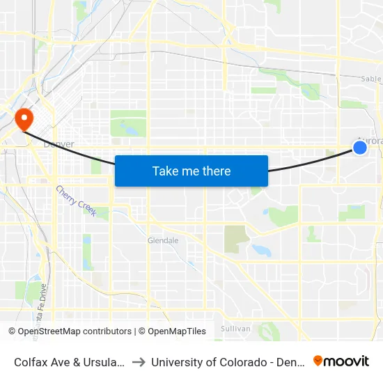 Colfax Ave & Ursula St to University of Colorado - Denver map