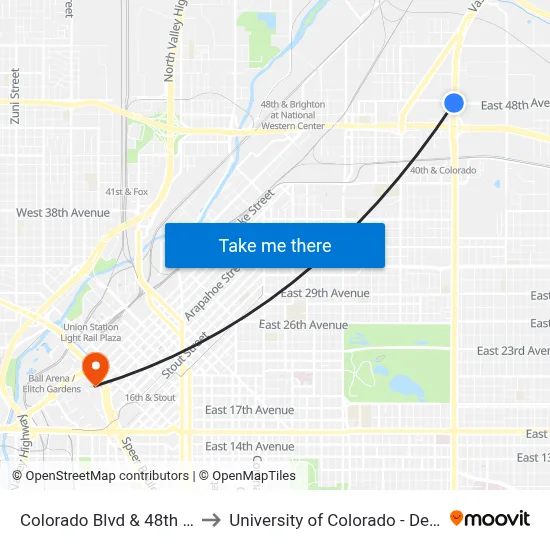 Colorado Blvd & 48th Ave to University of Colorado - Denver map