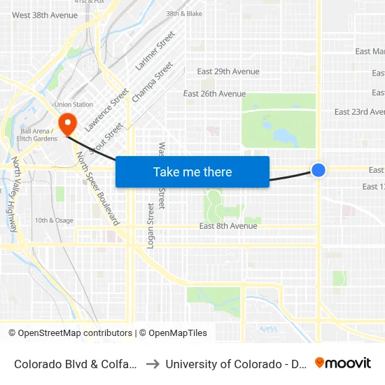 Colorado Blvd & Colfax Ave to University of Colorado - Denver map