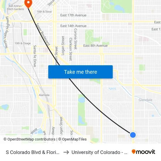 S Colorado Blvd & Florida Ave to University of Colorado - Denver map