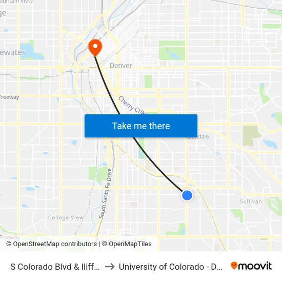 S Colorado Blvd & Iliff Ave to University of Colorado - Denver map