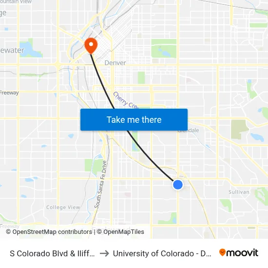 S Colorado Blvd & Iliff Ave to University of Colorado - Denver map