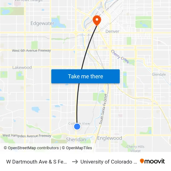 W Dartmouth Ave & S Federal Blvd to University of Colorado - Denver map
