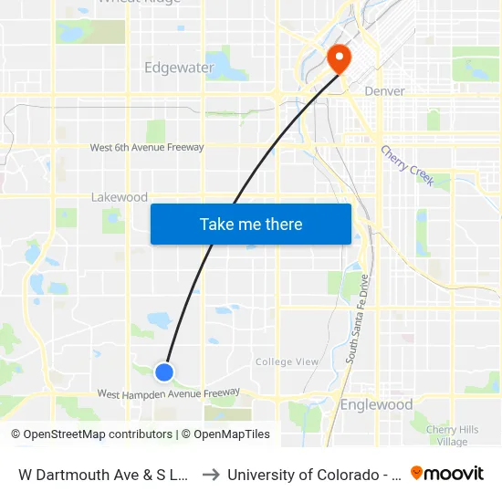 W Dartmouth Ave & S Lamar St to University of Colorado - Denver map