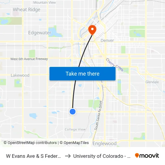 W Evans Ave & S Federal Blvd to University of Colorado - Denver map