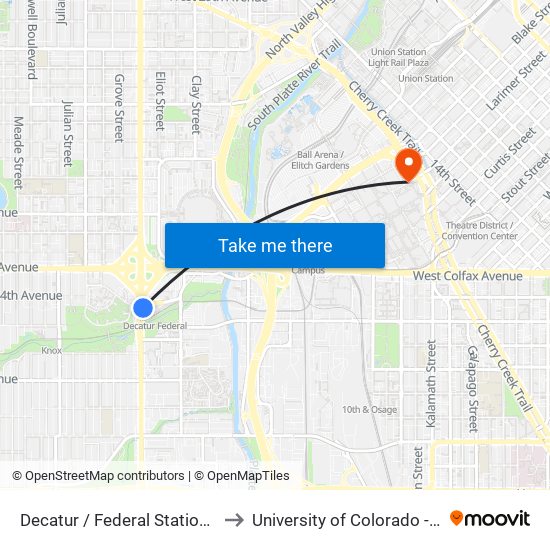 Decatur / Federal Station Gate E to University of Colorado - Denver map