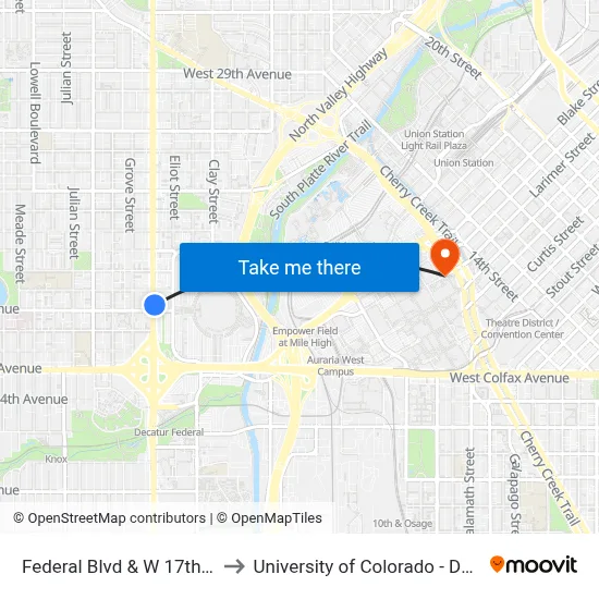 Federal Blvd & W 17th Ave to University of Colorado - Denver map