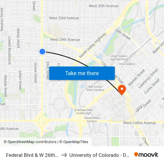 Federal Blvd & W 26th Ave to University of Colorado - Denver map